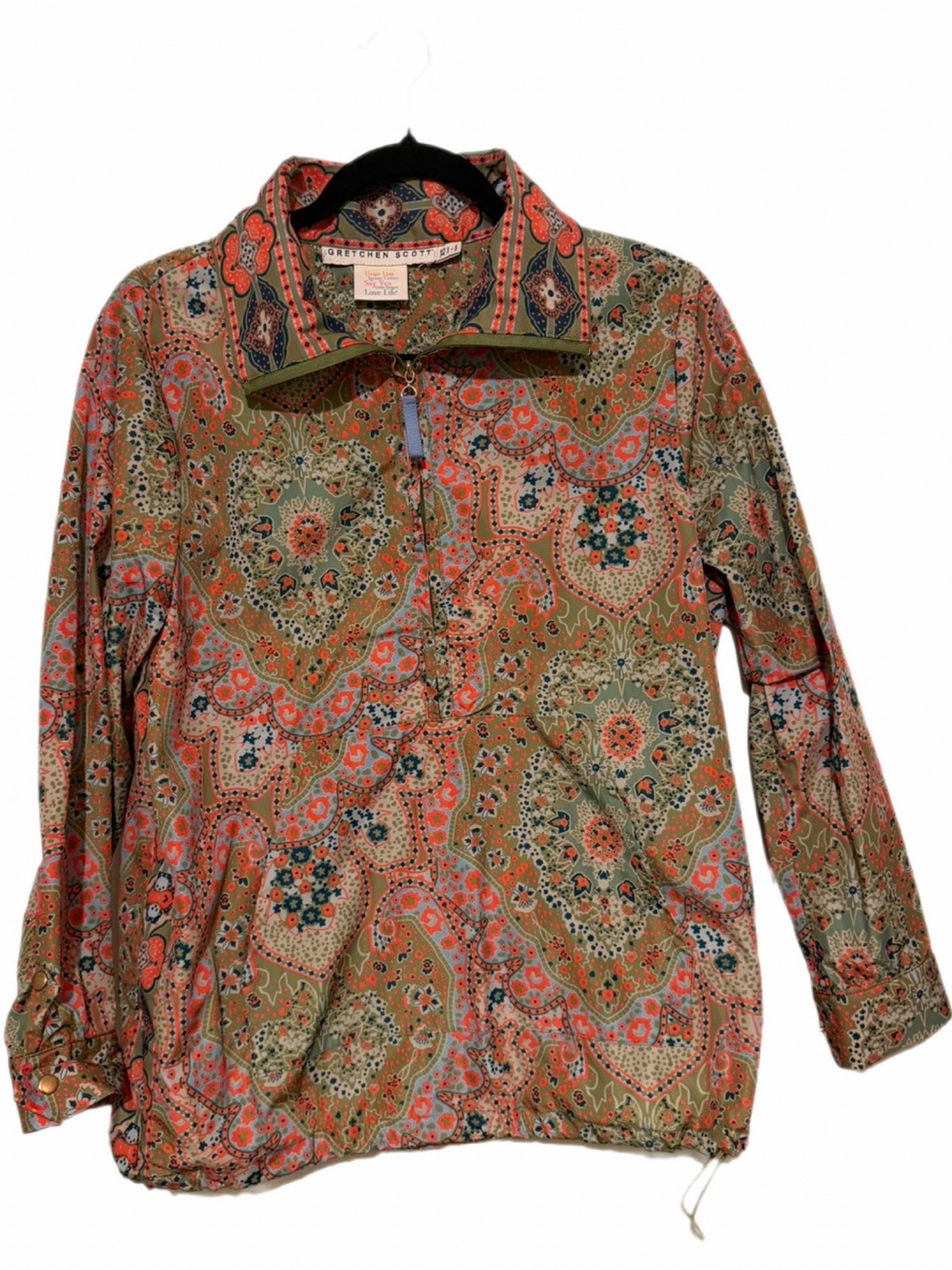 Gretchen Scott Designs Olive & Coral Paisley Pull-On Utility Jacket